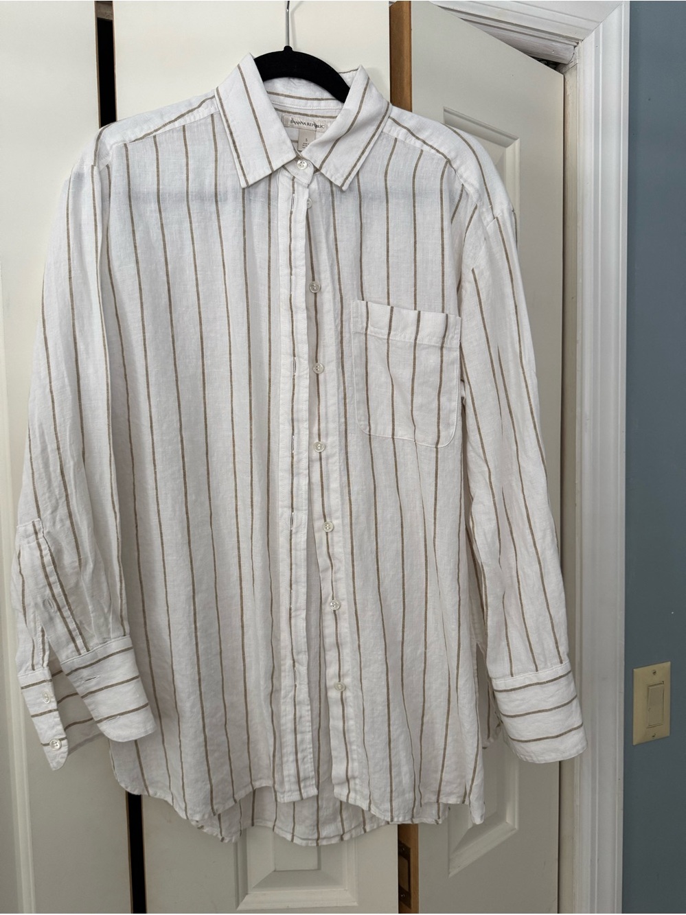 Banana Republic White Button-Down Shirt with Tan Stripes